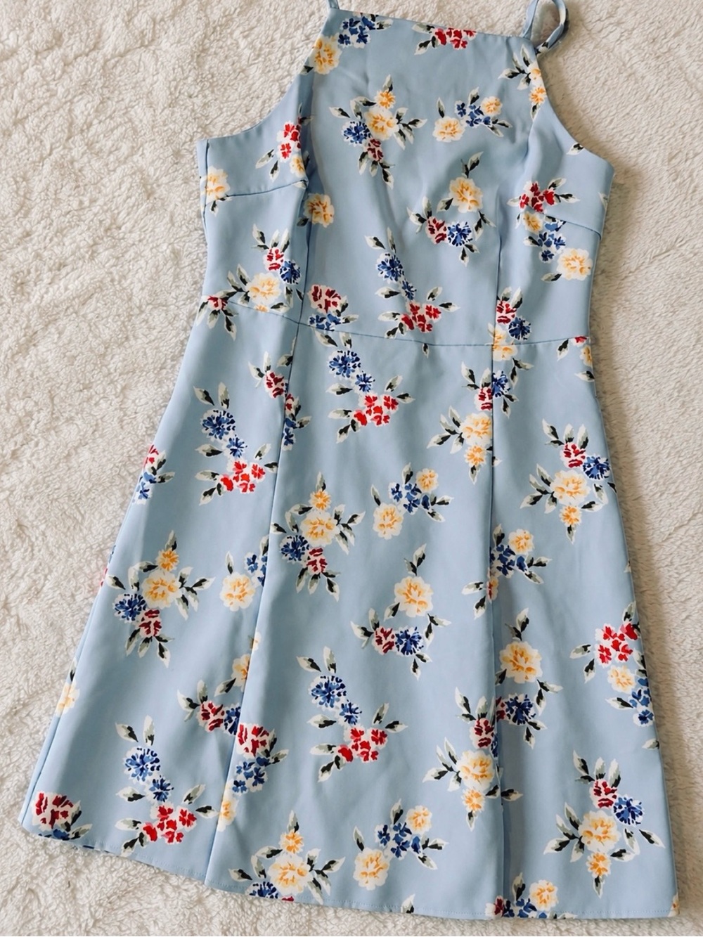 French Connection Sky Blue Floral Summer Dress size M.